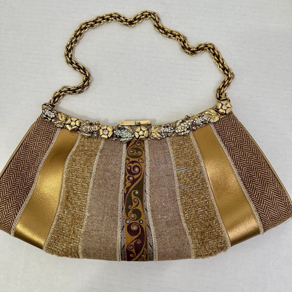 ITALIAN VINTAGE REBECCA MOSES GOLDEN CLUSTERED FRAME EVENING SHOULDER CHAIN BAG